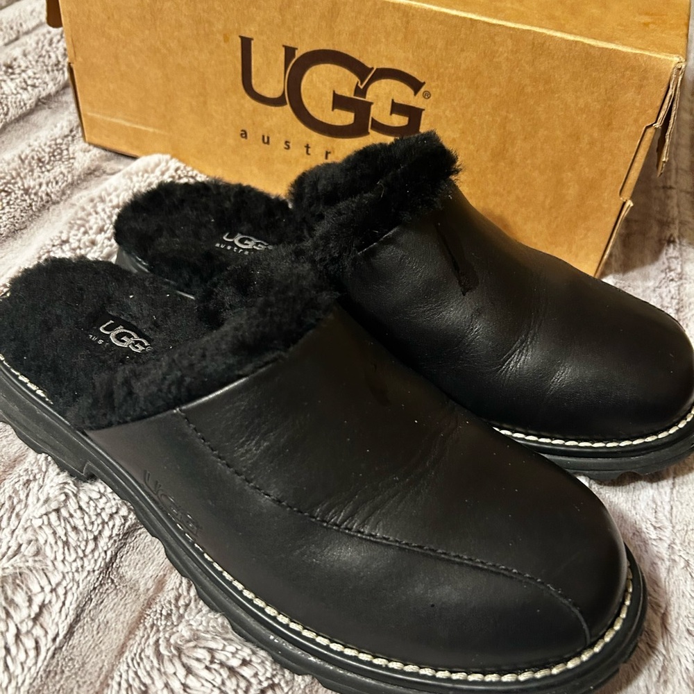 UGG Black Shearling Slip-On Clogs